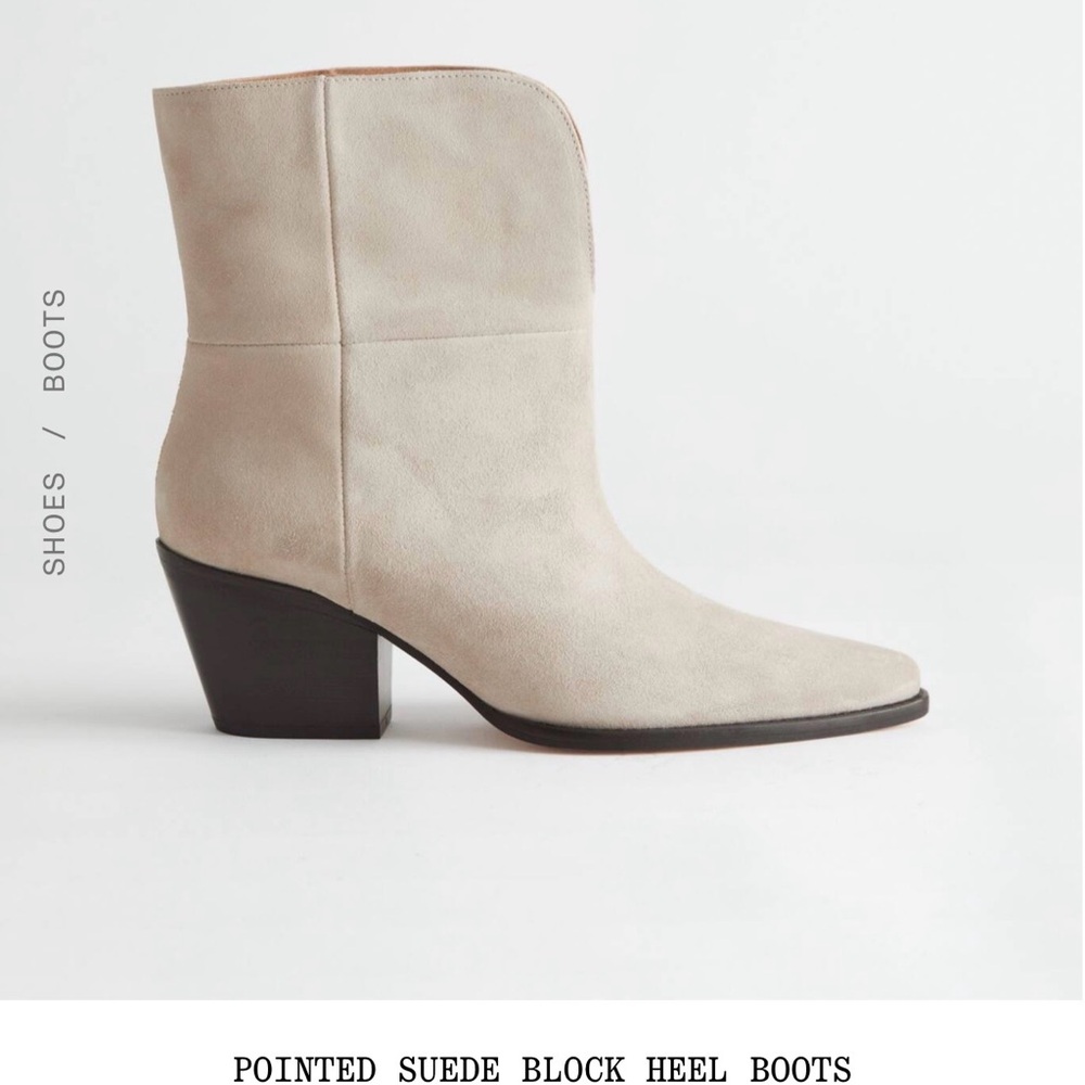 & Other Stories Pointed Suede Ankle Boots in Light Beige